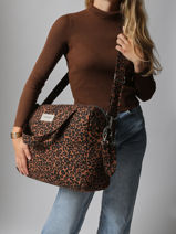 Schoudertas Darcy Gerecycleerd Katoen Rivedroite Bruin wild tribe DARCYWIL-vue-porte