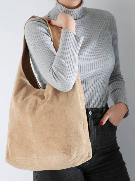 Schoudertas Velvet Leder Milano Beige velvet VE24062B ander zicht 2