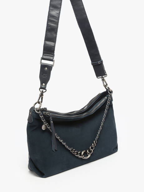 Cross Body Tas Vintage Leder Mila louise Blauw vintage 3822VC ander zicht 1